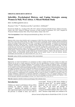 Infertility, Psychological Distress, and Coping Strategies Among Women in Mali, West Africa: a Mixed-Methods Study
