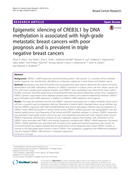 Epigenetic Silencing of CREB3L1 by DNA Methylation Is Associated With