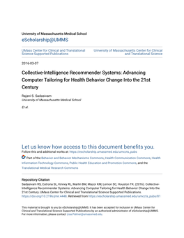 Collective-Intelligence Recommender Systems: Advancing Computer Tailoring for Health Behavior Change Into the 21St Century