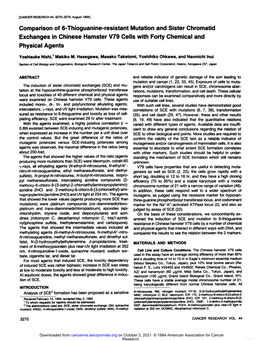 Comparison of 6-Thioguanine-Resistant Mutation and Sister Chromatid Exchanges in Chinese Hamster V79 Cells with Forty Chemical and Physical Agents