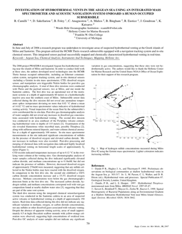 Investigation of Hydrothermal Vents in the Aegean Sea Using an Integrated Mass Spectrometer and Acoustic Navigation System Onboard a Human Occupied Submersible R