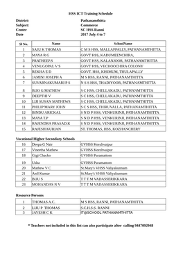 HSS ICT Training Schedule District: Pathanamthitta Subject: Commerce Center SC HSS Ranni Date 2017 July 4 to 7