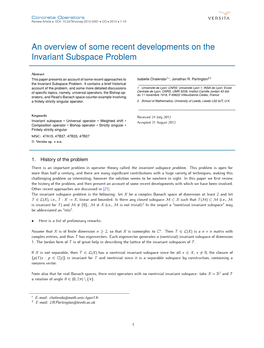 An Overview of Some Recent Developments on the Invariant Subspace Problem