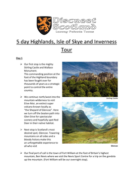 5 Day Highlands, Isle of Skye and Inverness Tour