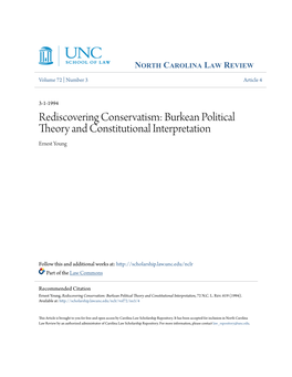 Rediscovering Conservatism: Burkean Political Theory and Constitutional Interpretation Ernest Young