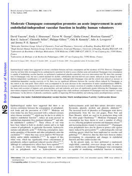 Moderate Champagne Consumption Promotes an Acute Improvement in Acute Endothelial-Independent Vascular Function in Healthy Human Volunteers