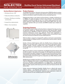 Skyway Excel Series Unlicensed Backhaul 5.35-5.8 Ghz High Capacity PTP System