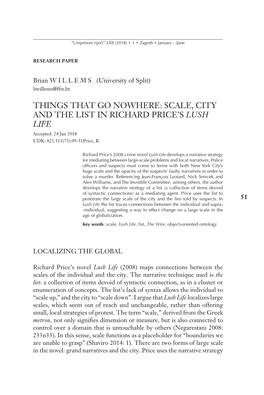 THINGS THAT GO NOWHERE: SCALE, CITY and the LIST in RICHARD PRICE’S LUSH LIFE Accepted: 24 Jan 2018 UDK: 821.111(73).09-31Price, R