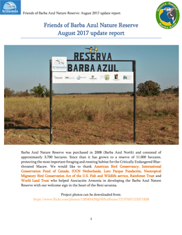 Friends of Barba Azul Nature Reserve August 2017 Update Report