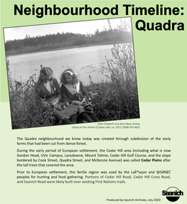 Quadra Neighbourhood We Know Today Was Created Through Subdivision of the Early Farms That Had Been Cut from Dense Forest