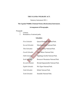 THE UGANDA WILDLIFE ACT. Statutory Instrument 200–1