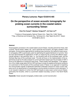 On the Perspective of Ocean Acoustic Tomography for Probing Ocean Currents in the Coastal Waters Surrounding Taiwan