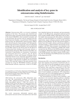 Identification and Analysis of Key Genes in Osteosarcoma Using Bioinformatics