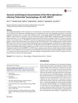 Genomic and Biological Characterization of the Vibrio Alginolyticus- Infecting “Podoviridae” Bacteriophage, Vb Valp IME271