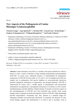 New Aspects of the Pathogenesis of Canine Distemper Leukoencephalitis