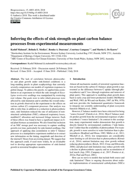 Inferring the Effects of Sink Strength on Plant Carbon Balance Processes from Experimental Measurements