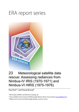 23 Meteorological Satellite Data Rescue: Assessing Radiances from Nimbus-IV IRIS (1970-1971) and Nimbus-VI HIRS (1975-1976)