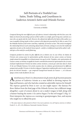 Self-Portraits of a Truthful Liar: Satire, Truth-Telling, and Courtliness in Ludovico Ariosto’S Satire and Orlando Furioso