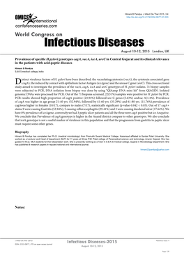 Infectious Diseases August 10-12, 2015 London, UK