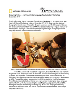 Enduring Voices—Northeast India Language Revitalization Workshop December 2011