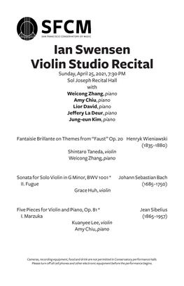 Ian Swensen Violin Studio Recital