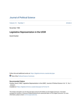 Legislative Representation in the USSR