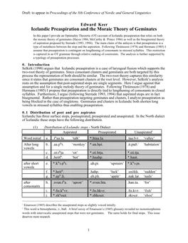 Icelandic Preaspiration and the Moraic Theory of Geminates