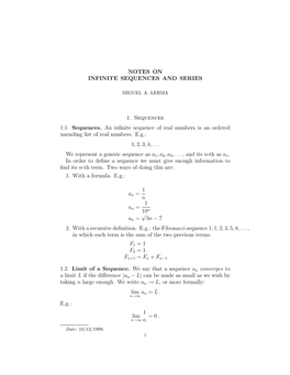 Notes on Infinite Sequences and Series