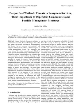 Deepor Beel Wetland: Threats to Ecosystem Services, Their Importance to Dependent Communities and Possible Management Measures