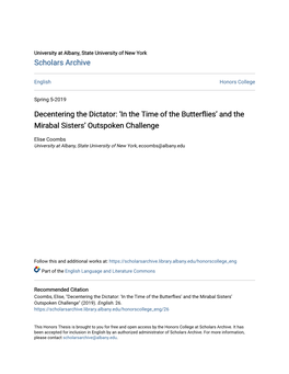 Decentering the Dictator: 'In the Time of the Butterflies' and the Mirabal Sisters' Outspoken Challenge