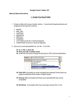 1 Google Fusion Tables 101 Step by Step Instructions I. Create Your