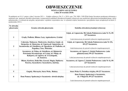 OBWIESZCZENIE WÓJTA GMINY SZCZUTOWO Z Dnia 20 Września 2018R