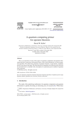A Quantum Computing Primer for Operator Theorists David W