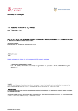 University of Groningen the Medicinal Chemistry of Aryl Triflates Barf