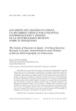 Los Límites Del Fascismo En España. Un Recorrido Crítico Por Conceptos, Interpretaciones Y Debates De La Historiografía Reciente Sobre El Franquismo