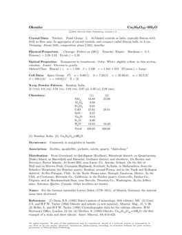 Okenite Ca5si9o23² 9H2O