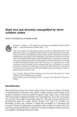 Body Size and Diversity Exemplified by Three Trilobite Clades