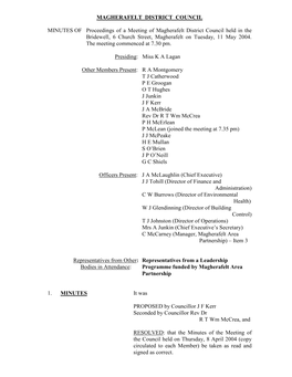 MAGHERAFELT DISTRICT COUNCIL MINUTES of Proceedings of A