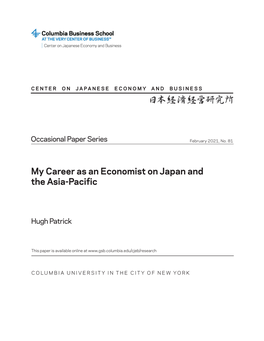 My Career As an Economist on Japan and the Asia-Pacific