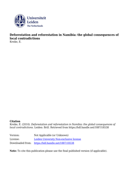 Deforestation and Reforestation in Namibia: the Global Consequences of Local Contradictions Kreike, E