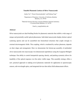 1 Tunable Plasmonic Lattices of Silver Nanocrystals