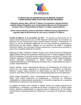 Tv Azteca Se Ha Convertido En Un Imán De Talento Y Suma Nuevos Directivos Para Seguir Creciendo