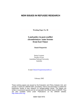 Land Policy in Post-Conflict Circumstances: Some Lessons from East Timor
