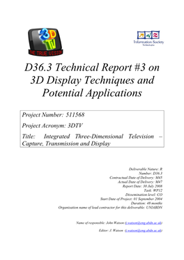 D36.3 Technical Report #3 on 3D Display Techniques and Potential Applications