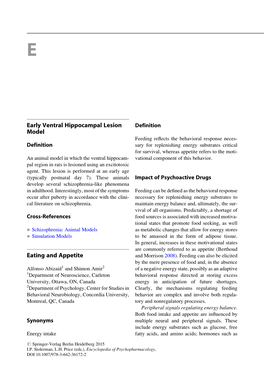 Early Ventral Hippocampal Lesion Model Eating and Appetite