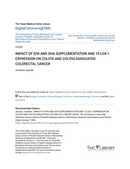 Impact of Epa and Dha Supplementation and 15-Lox-1 Expression on Colitis and Colitis-Associated Colorectal Cancer