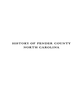 History of Pender County North Carolina