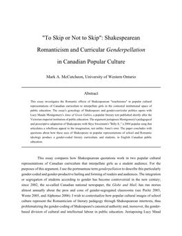 Shakespearean Romanticism and Curricular Genderpellation In