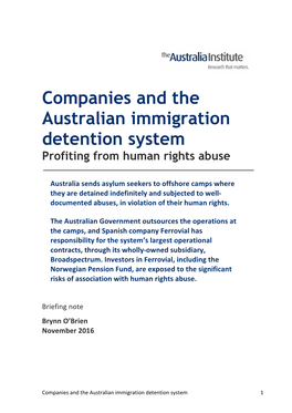 Companies and the Australian Immigration Detention System Profiting from Human Rights Abuse