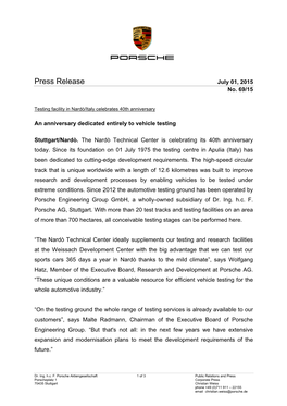 Press Release July 01, 2015 No